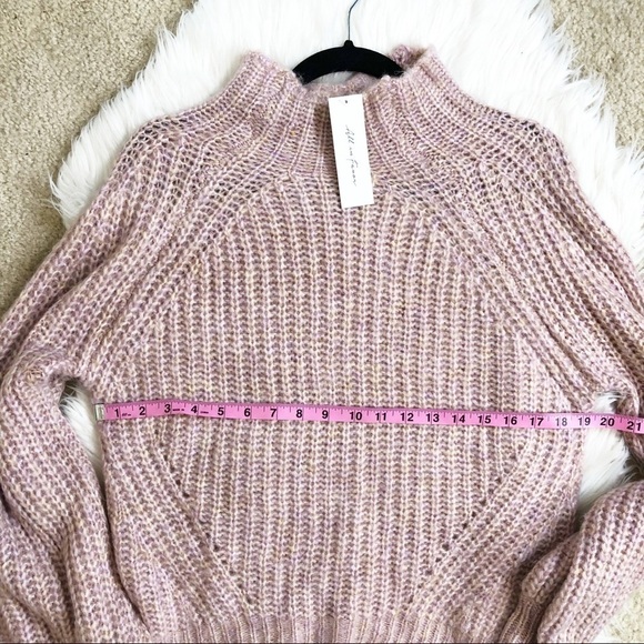 New All In Favor Mauve Knit Mock Neck Wool Blend  Puff Sleeve Sweater - Picture 10 of 12